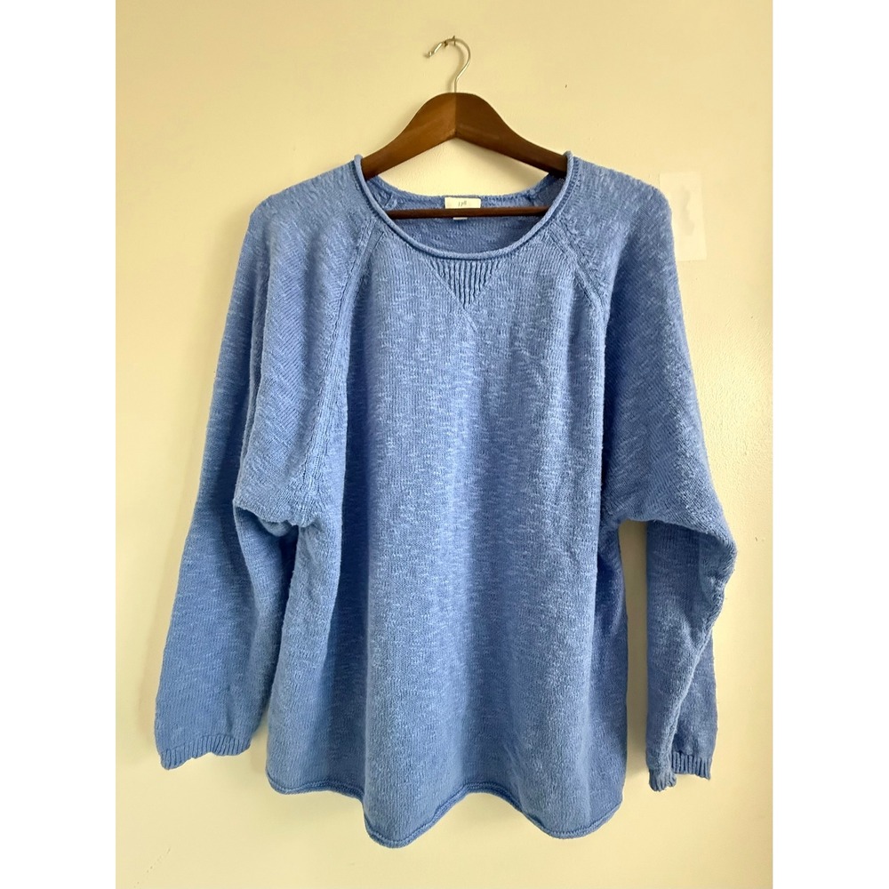 J. Jill Womens Medium Blue 100% Cotton Raglan Long Sleeve Crewneck Sweater
